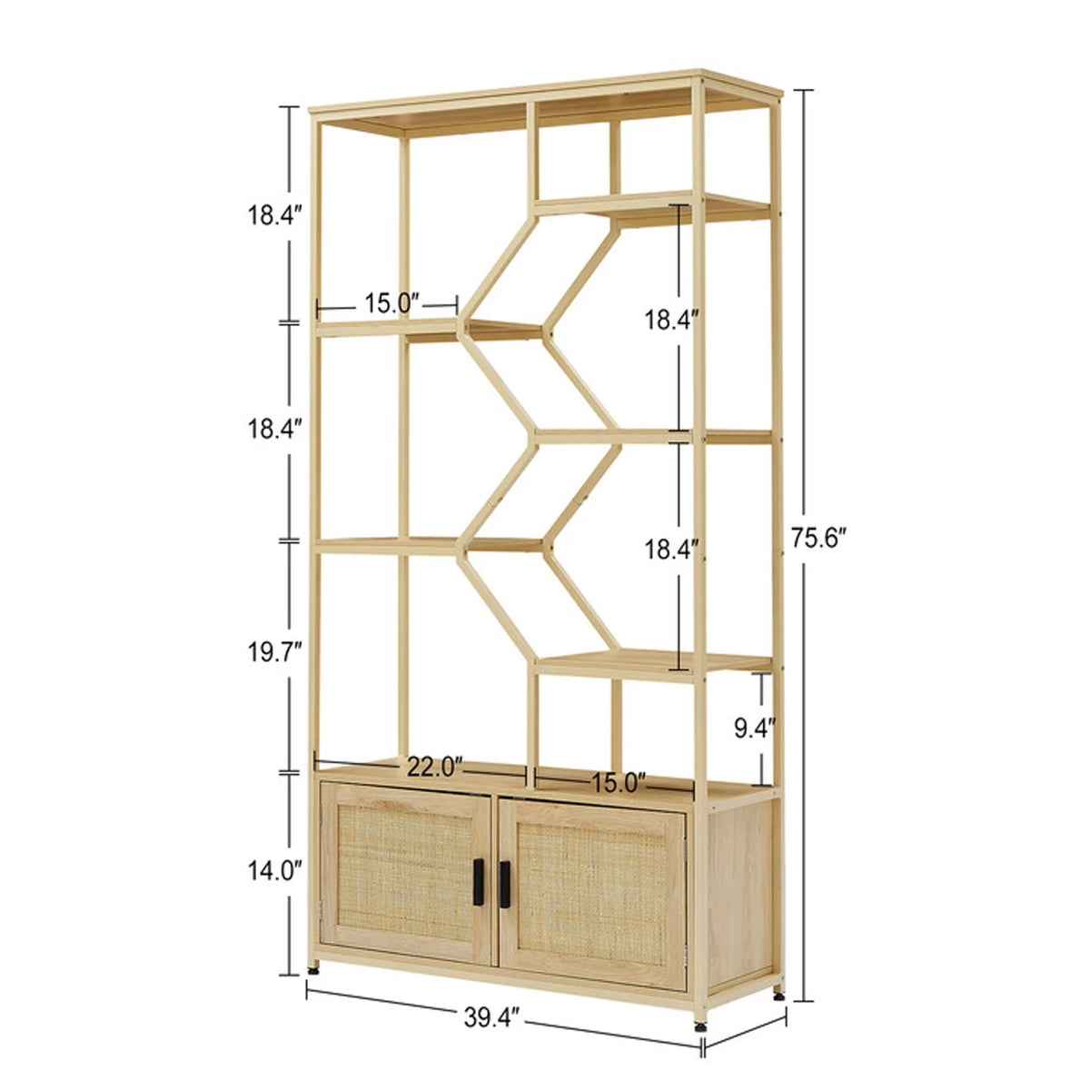 7 Tiers Rattan Bookcase with Doors F870199