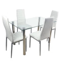 5-Piece Dining Table Set with Glass Tabletop and 4 Faux Leather Chairs P688