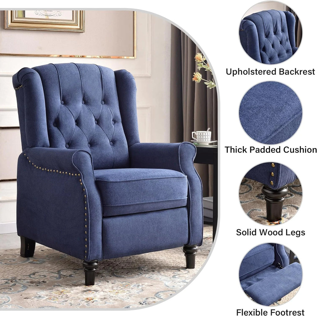 Blue Fabric Push Back Recliner Chair Set Of 2 G641320
