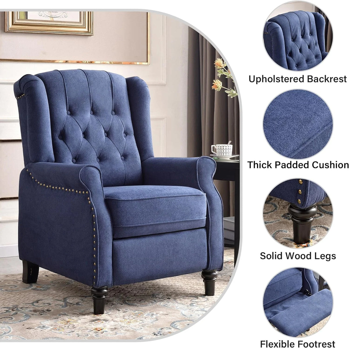 Blue Fabric Push Back Recliner Chair Set Of 2 G641320