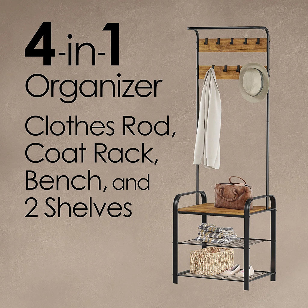 Metal Coat Rack and Storage Bench U950400