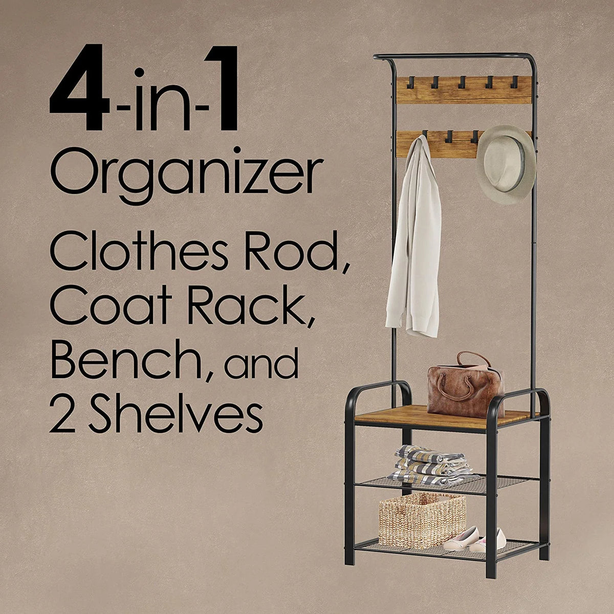 Metal Coat Rack and Storage Bench U950400