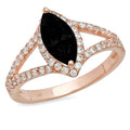 Marquise Cut Black Onyx 14k Rose Gold Halo Ring Size 5.75 O233