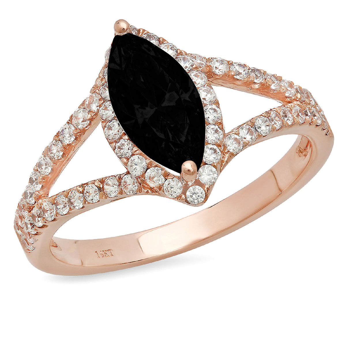 Marquise Cut Black Onyx 14k Rose Gold Halo Ring Size 5.75 O233