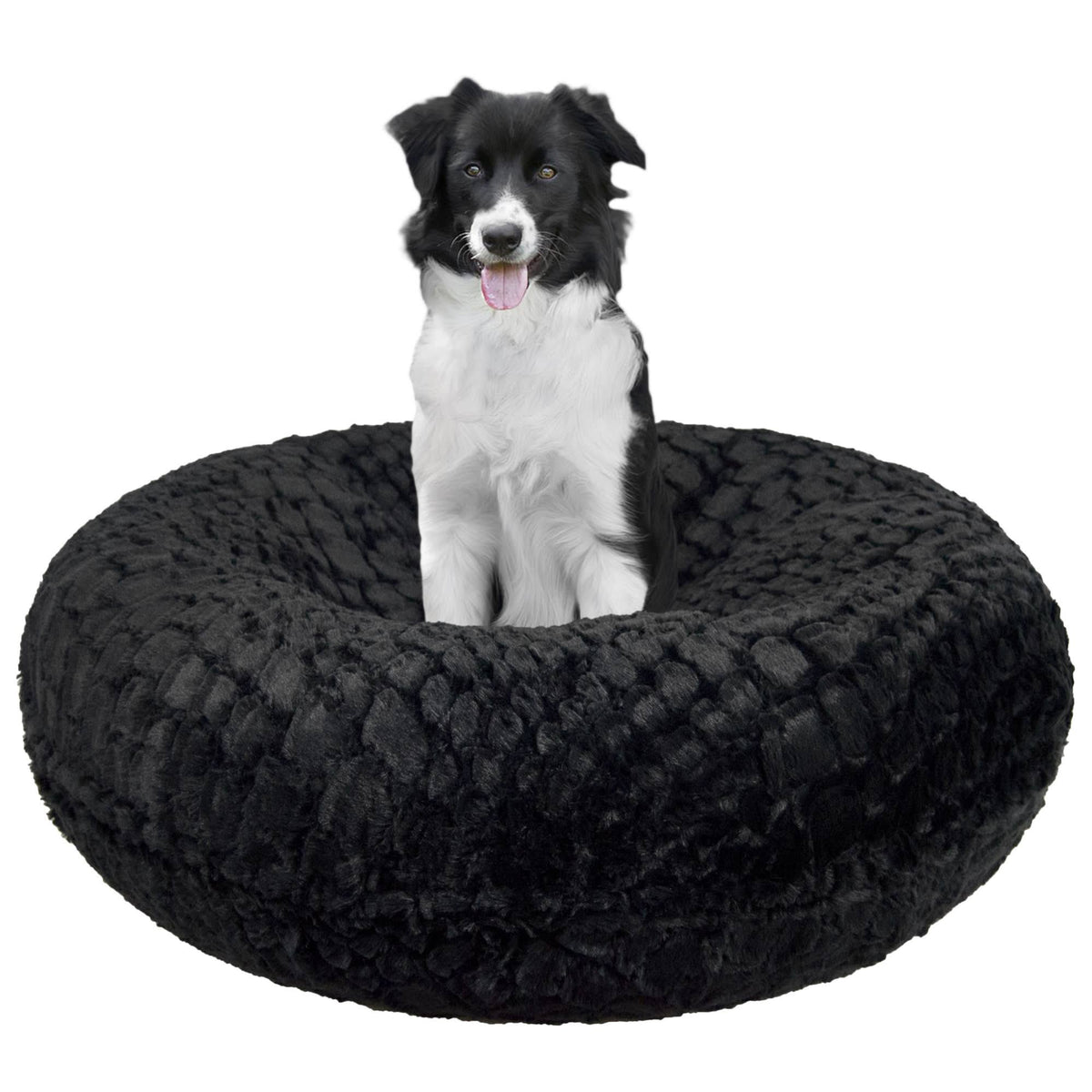Black Extra Plush Faux Fur Pet Bed U175922