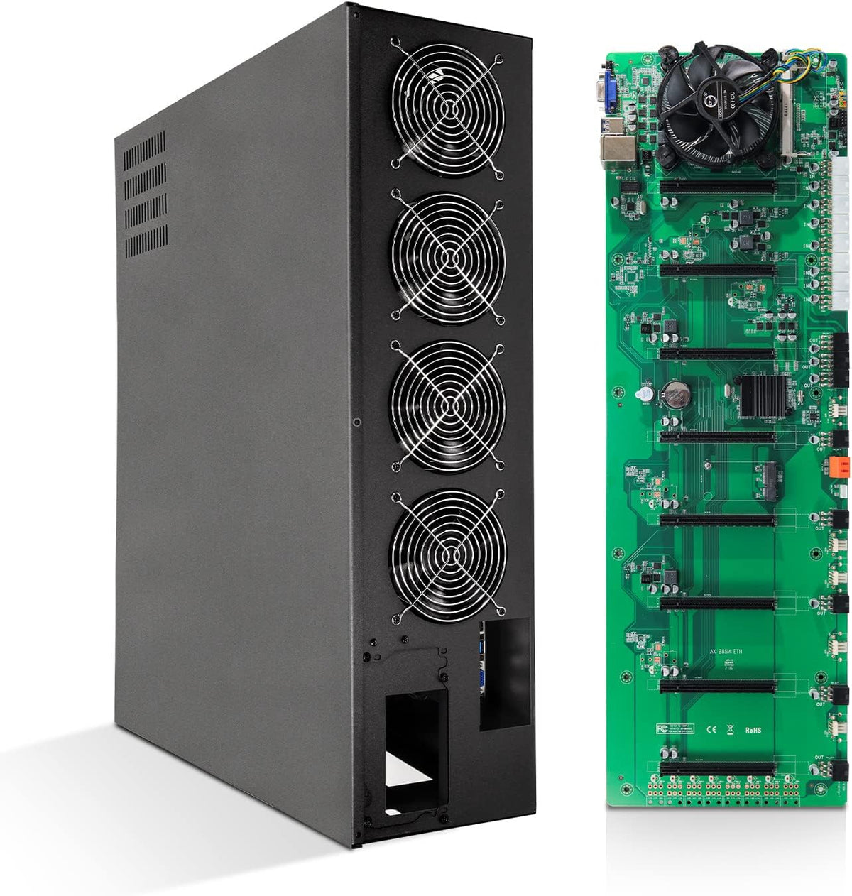 8 Ports GPU Mining Frame Case with 4 Cooling Fans Black A6328