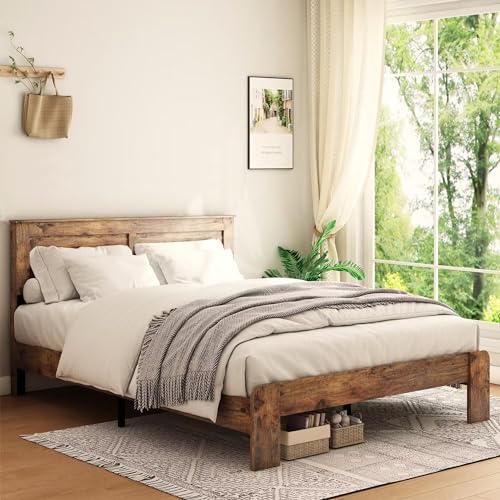 Queen Size Dark Brown Wood Platform Bed Frame R717