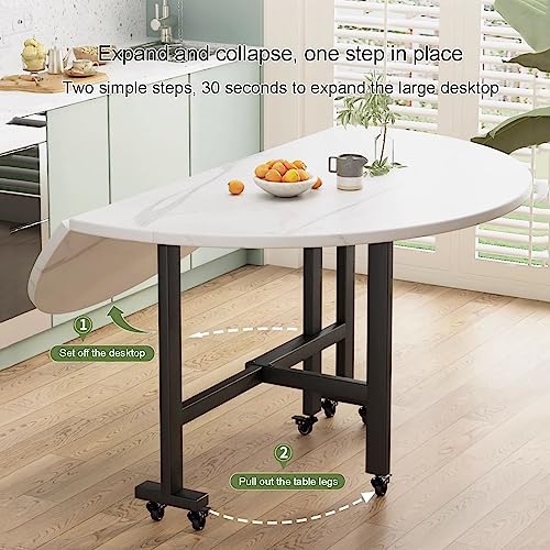 Round Folding Dining Table with Drop Leaf and 6 Wheels I141014