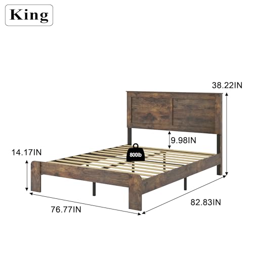 Queen Size Dark Brown Wood Platform Bed Frame R717