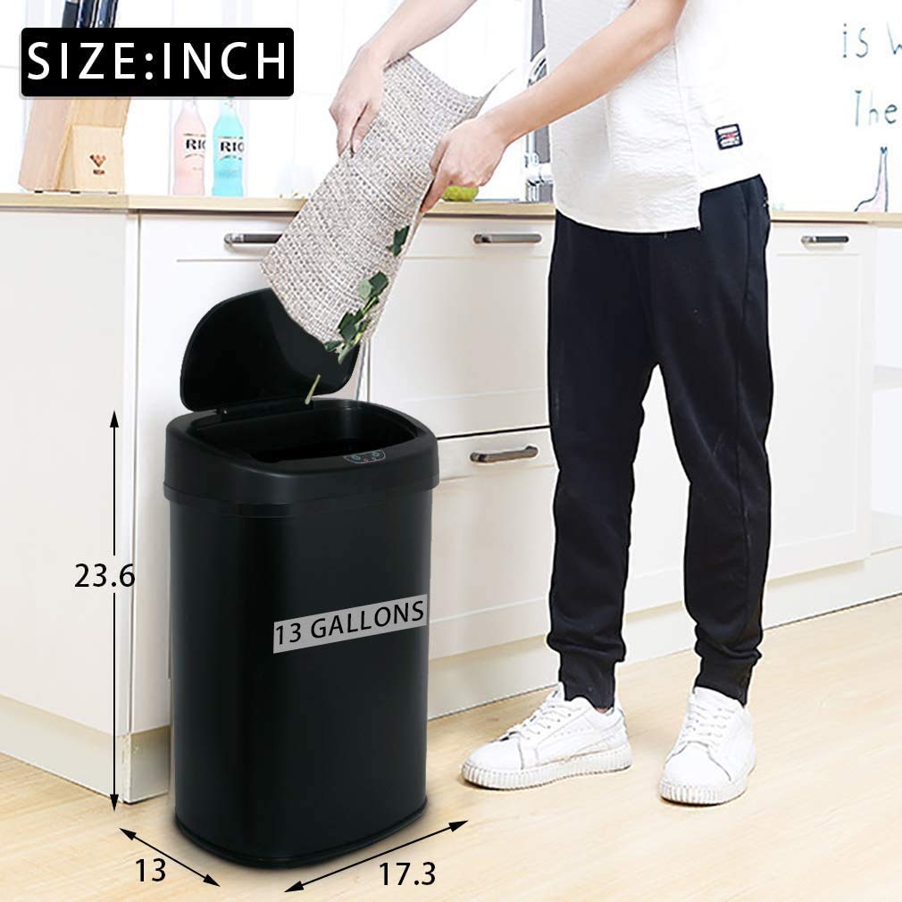 13 Gallon Black Stainless Steel Trash Can with Lid K389