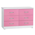 White & Pink 6 Drawer Wooden Double Dresser U1006