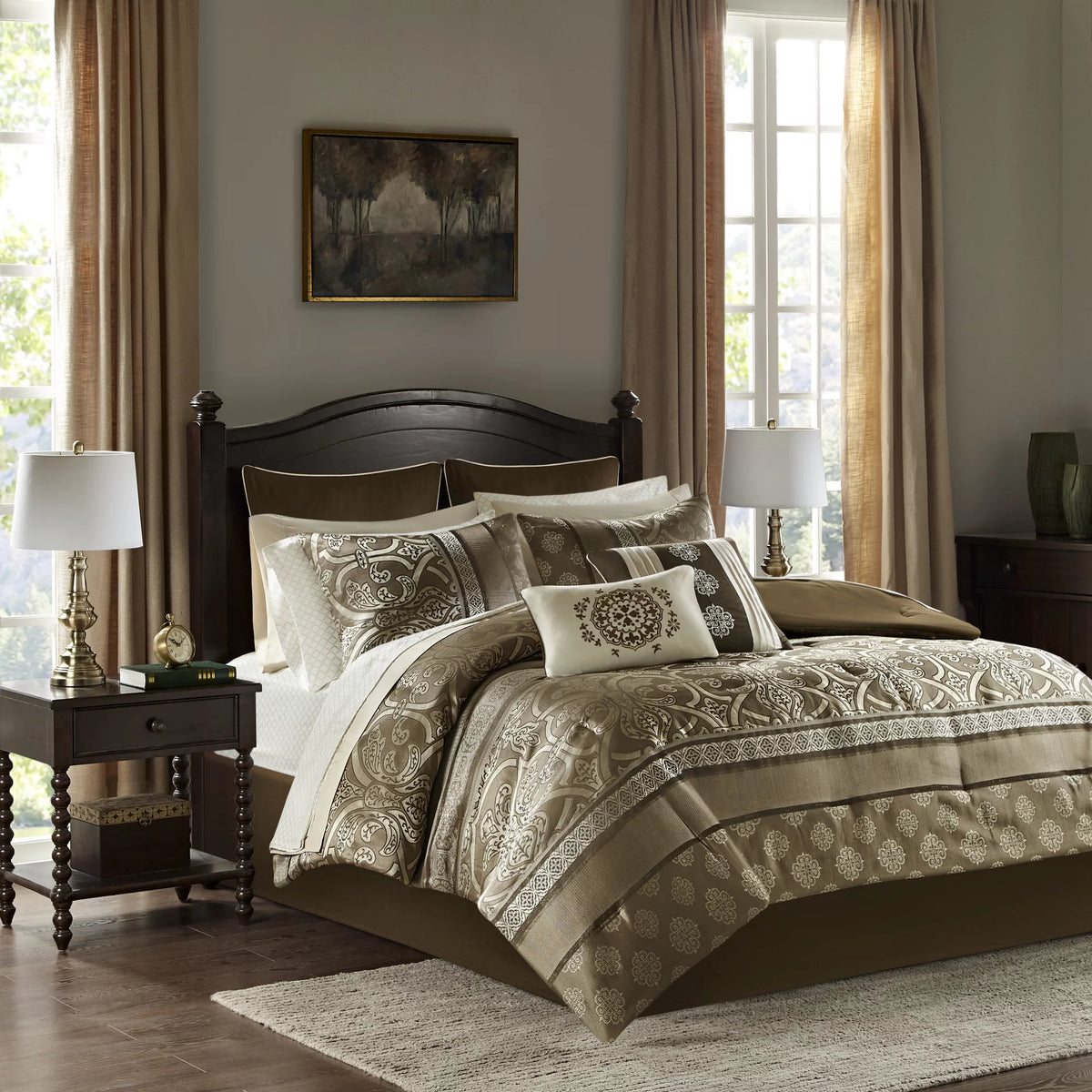 16 Piece Jacquard Cal King Bedding Set F960218