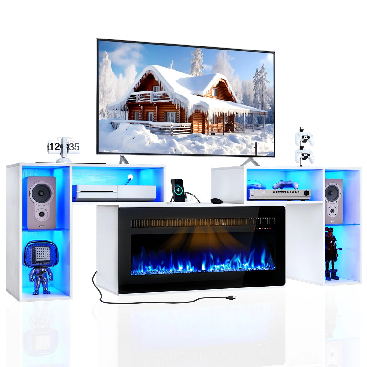 White Entertainment Center with Electric Fireplace and 42 Fireplace Z415348