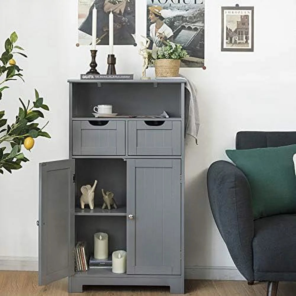 Grey Bathroom Floor Cabinet with 2 Doors and 2 Drawers A499