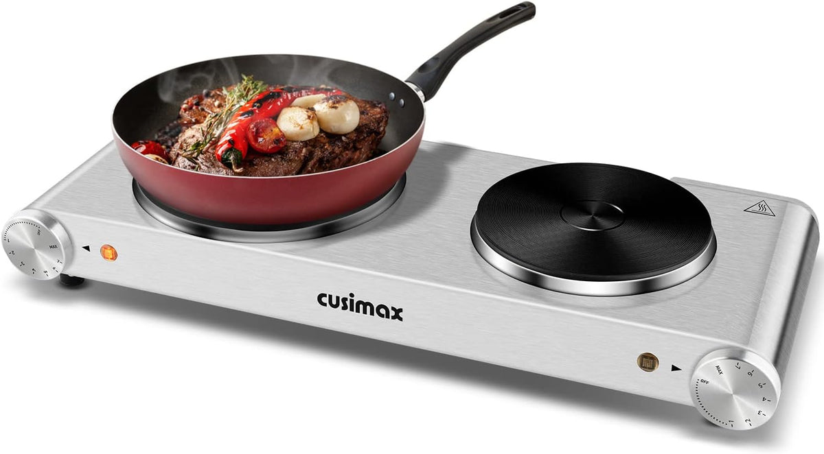 Double Hot Plates Electric Cooktop, Cast Iron, Black Stainless Steel U310212