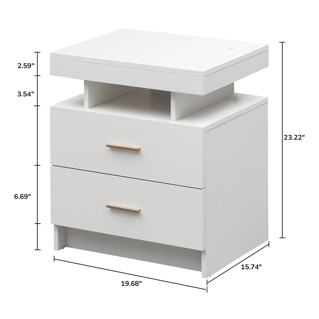 Black 2 Drawer LED Nightstand with Wireless Charging Station P802