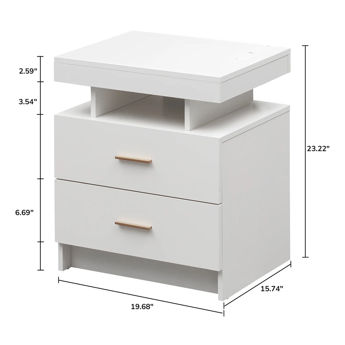 Black 2 Drawer LED Nightstand with Wireless Charging Station P802