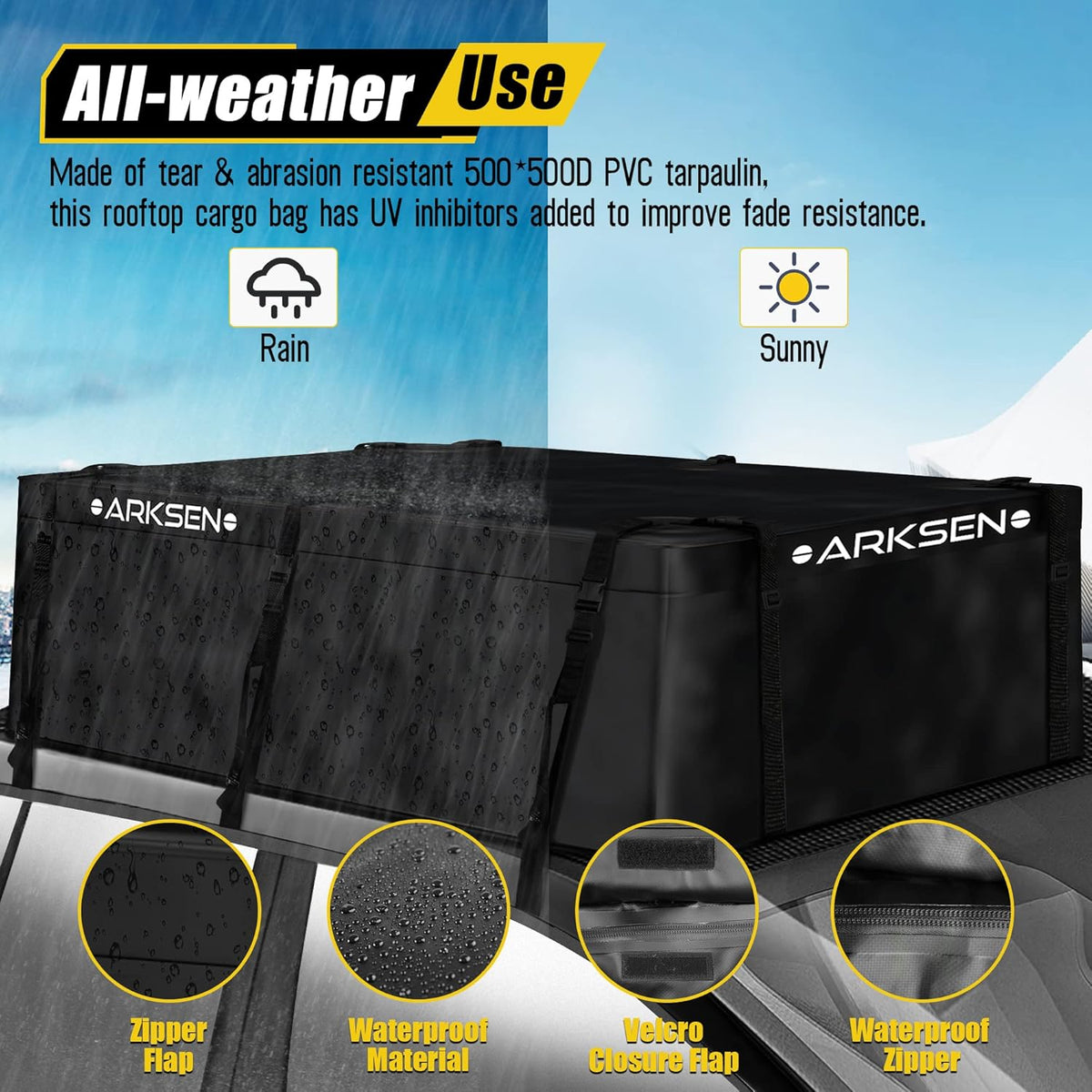 Waterproof Rooftop Cargo Carrier Bag with 6 Door Hook Straps K3348