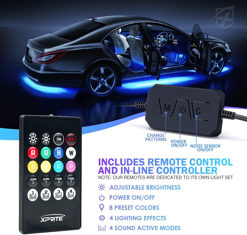 RGB LED Car Underglow Light Kit, 8PCS Bluetooth APP Control Strip J96949