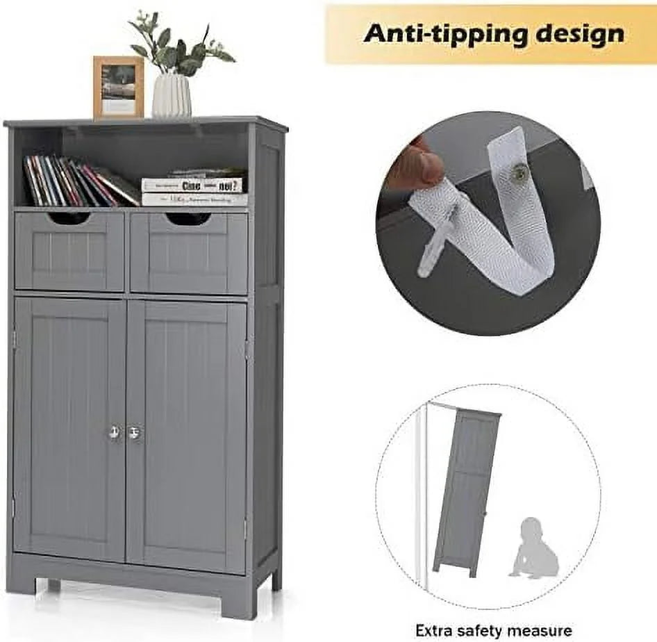 Grey Bathroom Floor Cabinet with 2 Doors and 2 Drawers A499