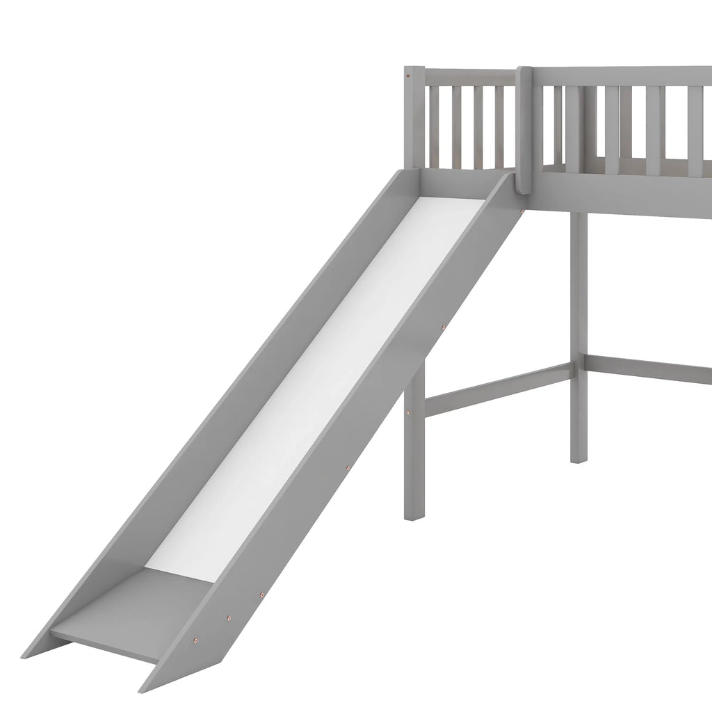 Wood Twin Loft Bed with Ladder and Slide, Gray Z972