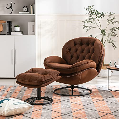 Velvet Swivel Accent Chair with Ottoman Set (Fruit Green) E536
