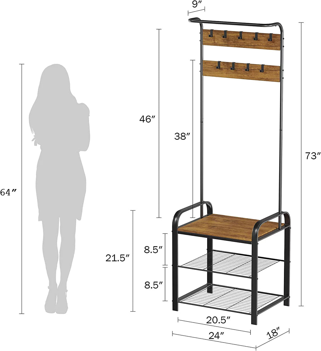 Metal Coat Rack and Storage Bench U950400