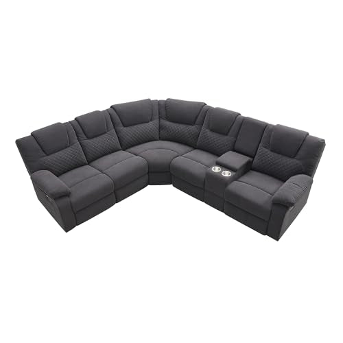 94'' L-Shaped Velvet Reclining Sectional Couch with LED Light and Storage Box Y18704