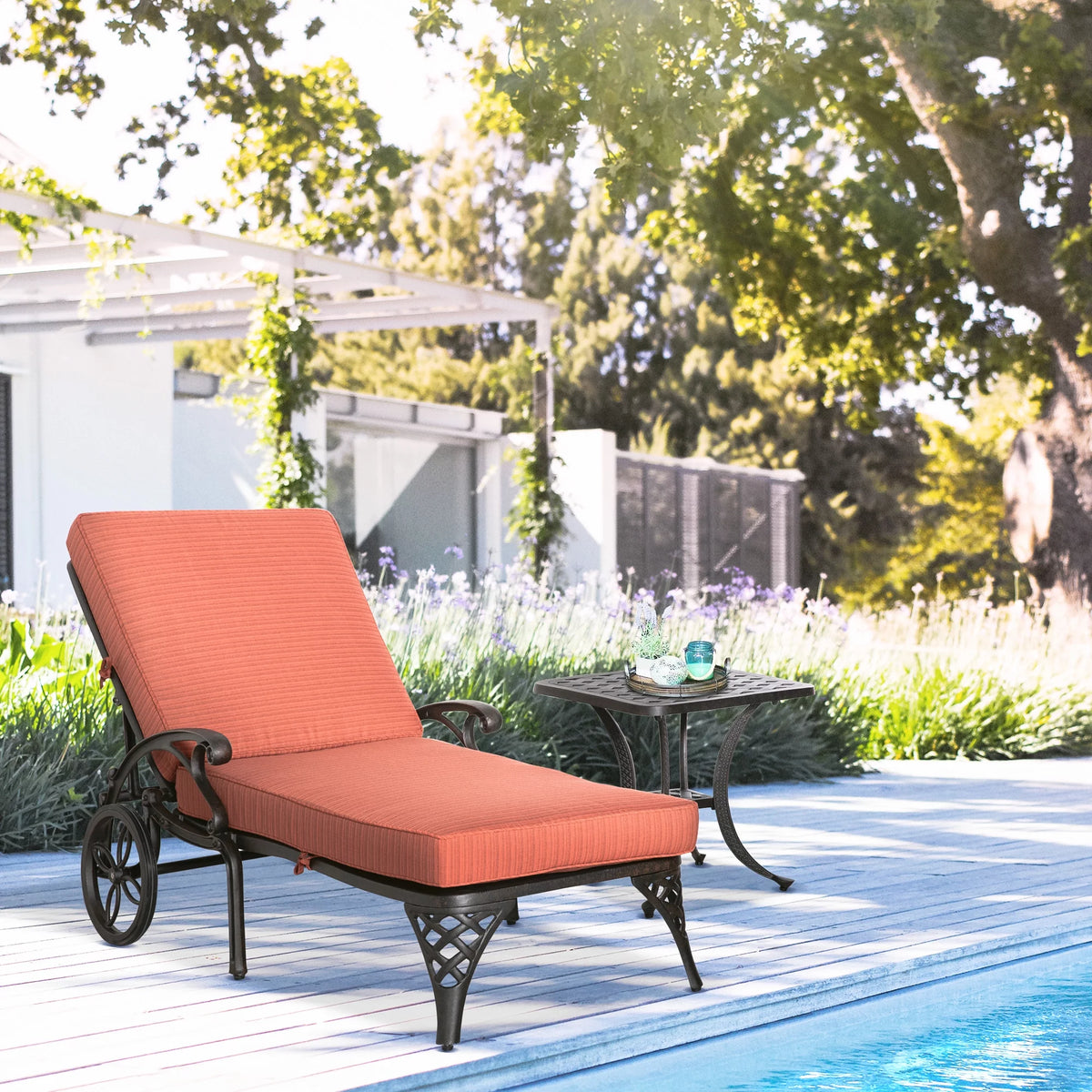 Adjustable Outdoor Chaise Lounge Chair and Side Table Set U7164
