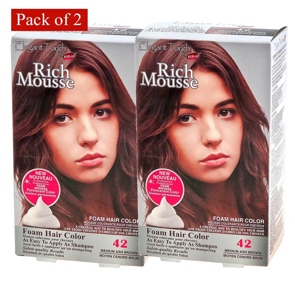 Foam Hair Color Rich Mousse Medium Ash Brown Pack of 2 M6954