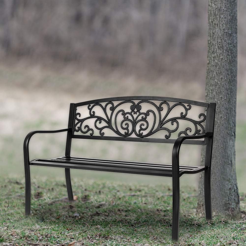 50 Patio Garden Bench Outdoor Metal Cast Iron Steel Frame Chair X349