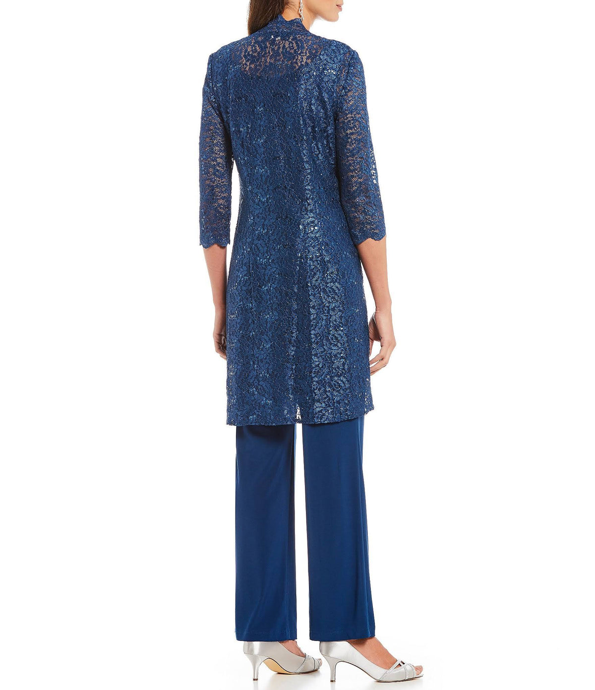 3-Piece Sequin Lace Duster Pant Set D714