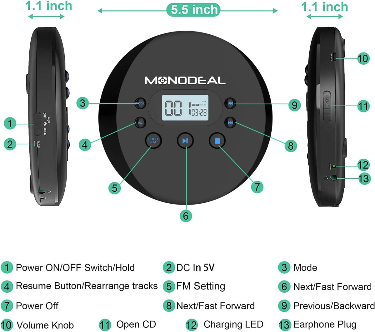 Portable CD Player with FM Transmitter, Anti-Skip Protection, Headphones, Pack of 2 I411681