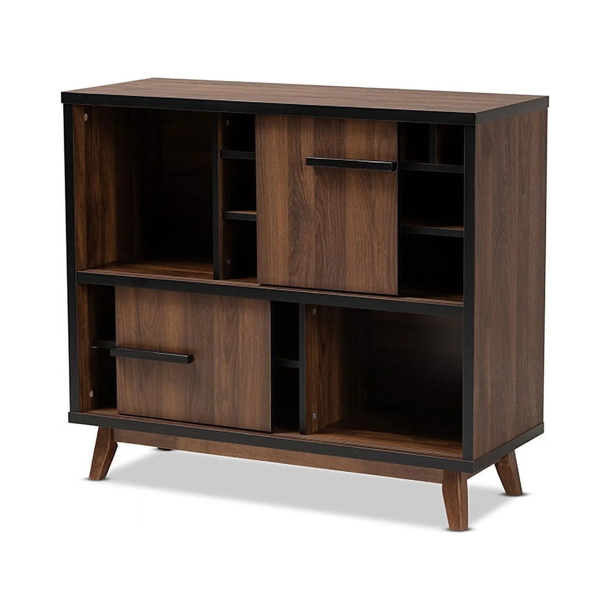 Walnut Brown and Black Wood Wine Storage Cabinet U643