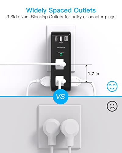 Surge Protector Outlet Extender with Rotating Plug, 6 AC Outlets and 3 USB Ports Z549