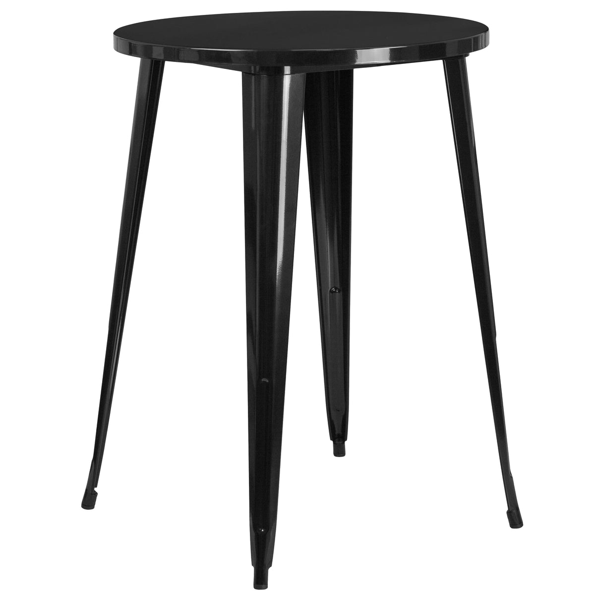 30" Round Black Metal Indoor-Outdoor Bar Table Set with 2 Backless Stools D42294