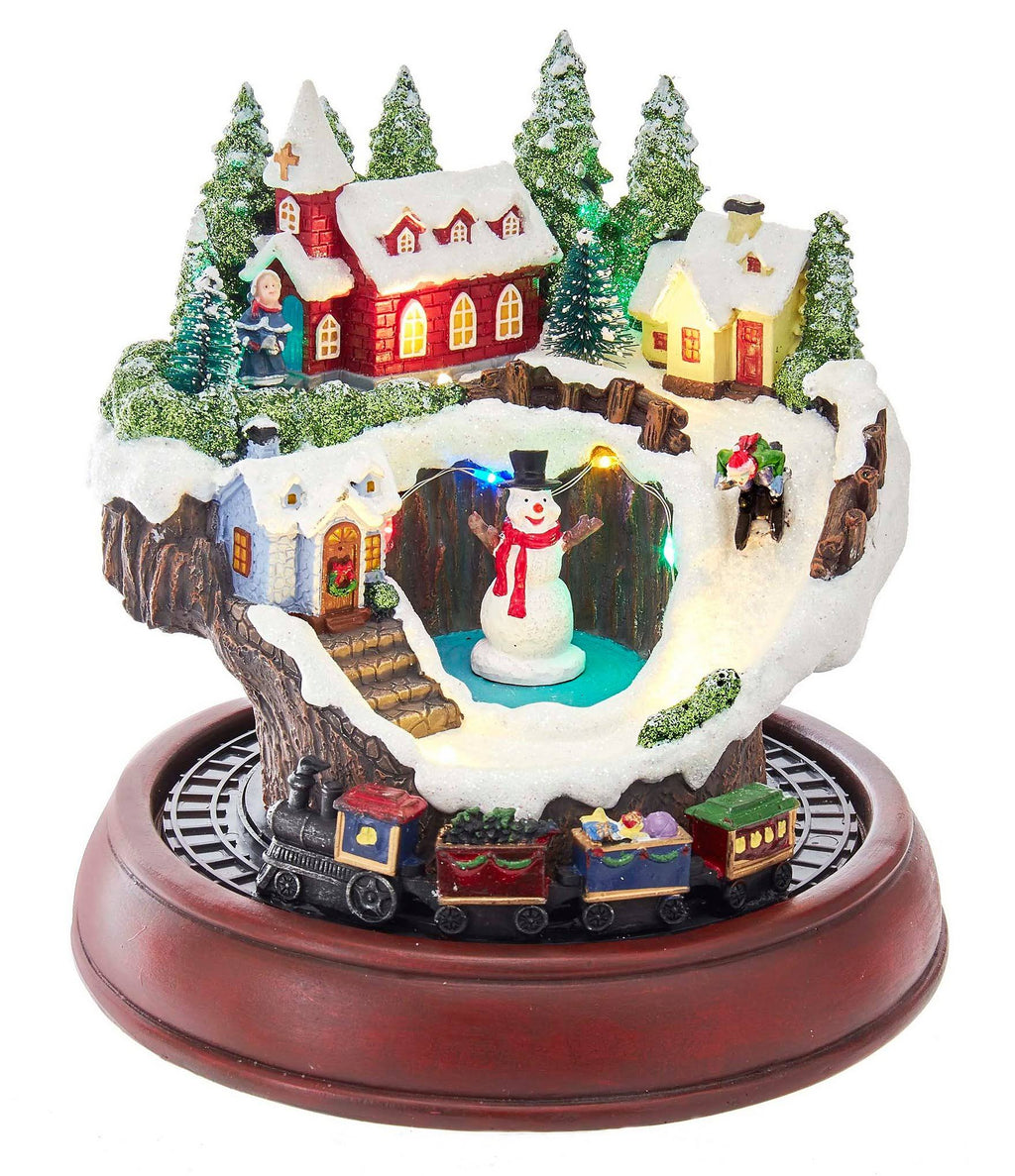 7.5x22 Battery-Operated LED Musical Village and Train Table Piece S178