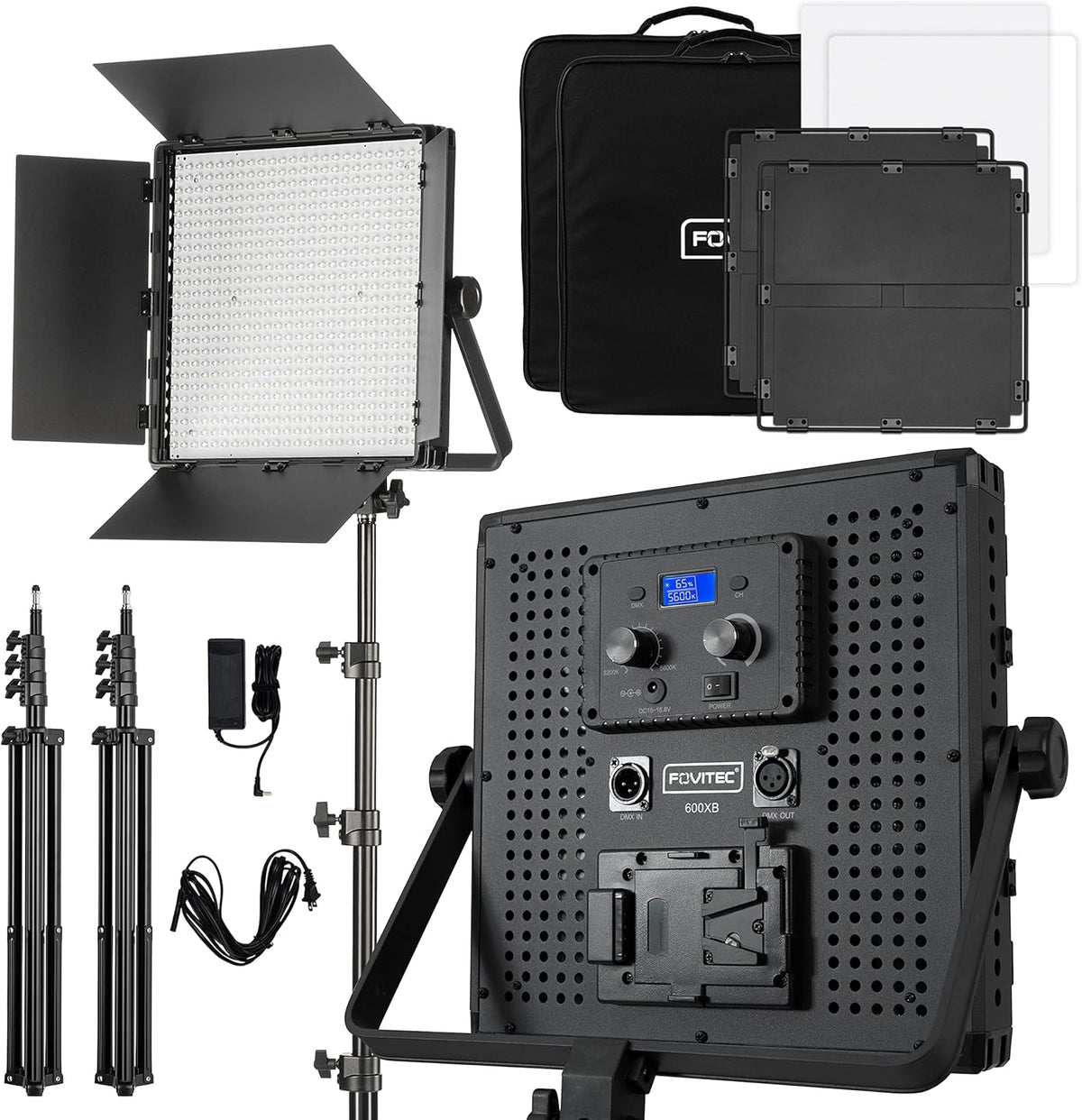 Portable 2-Light 600 LED Bi-Color Panel Kit with Cases & Stands E70010