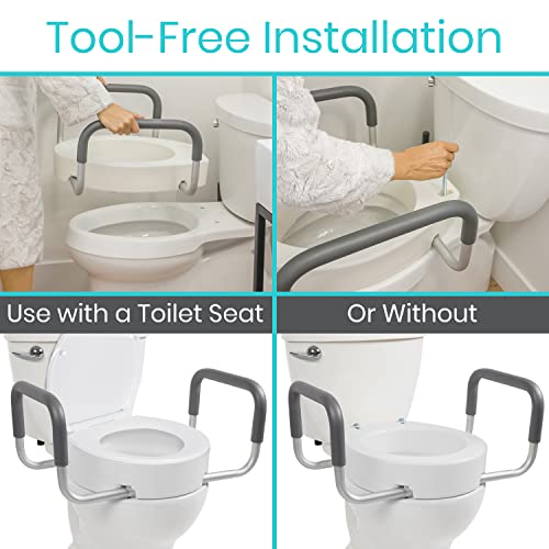 White Raised Toilet Seat with Handles Z48309