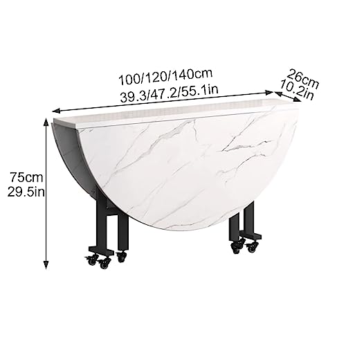 Round Folding Dining Table with Drop Leaf and 6 Wheels I141014