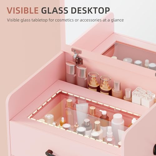 3 in 1 Vanity Desk with Flip Top Mirror and Cushioned Stool U7588