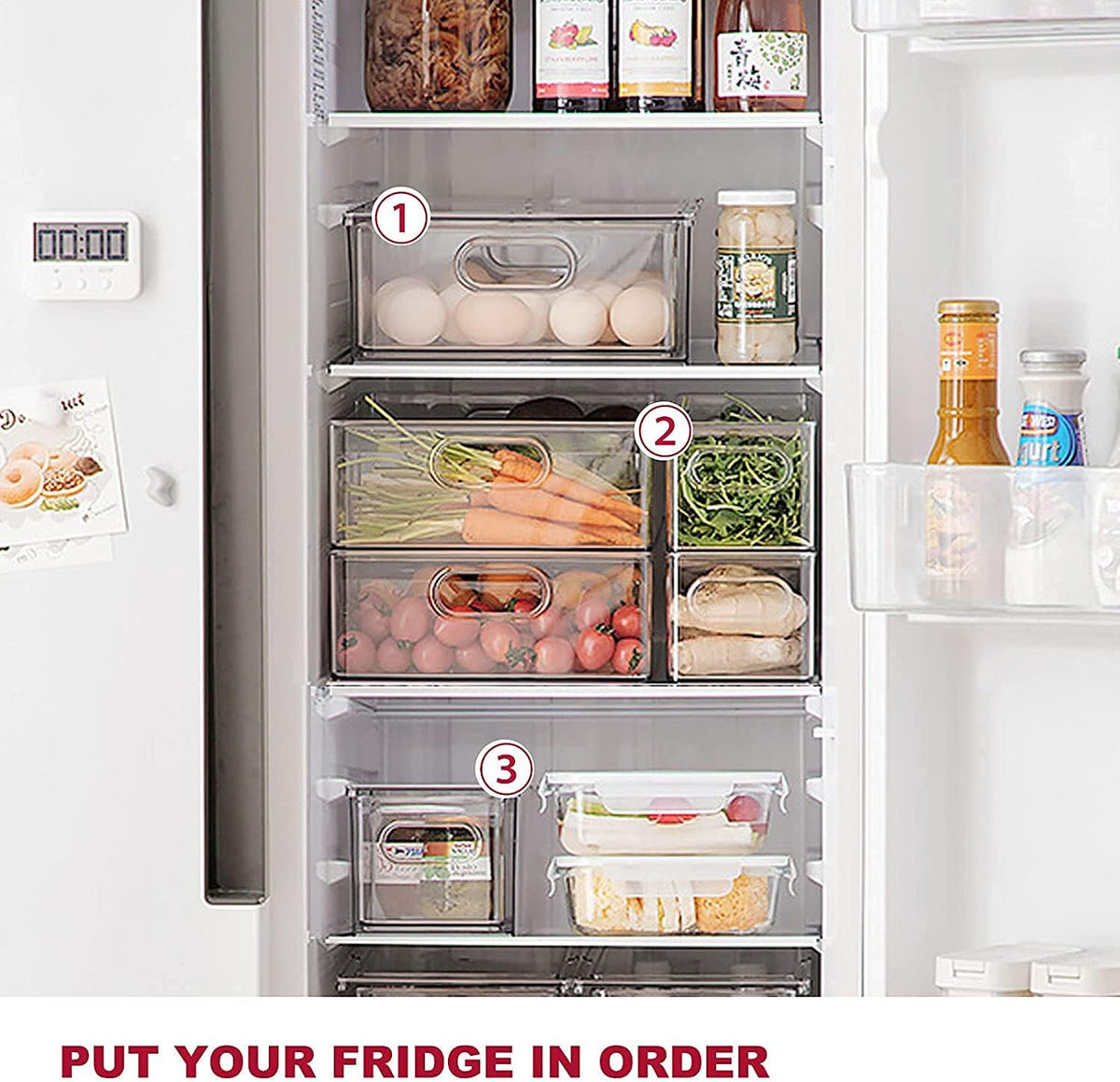 3 Pack Refrigerator Organizer Bins with Pull-out Drawer V353631