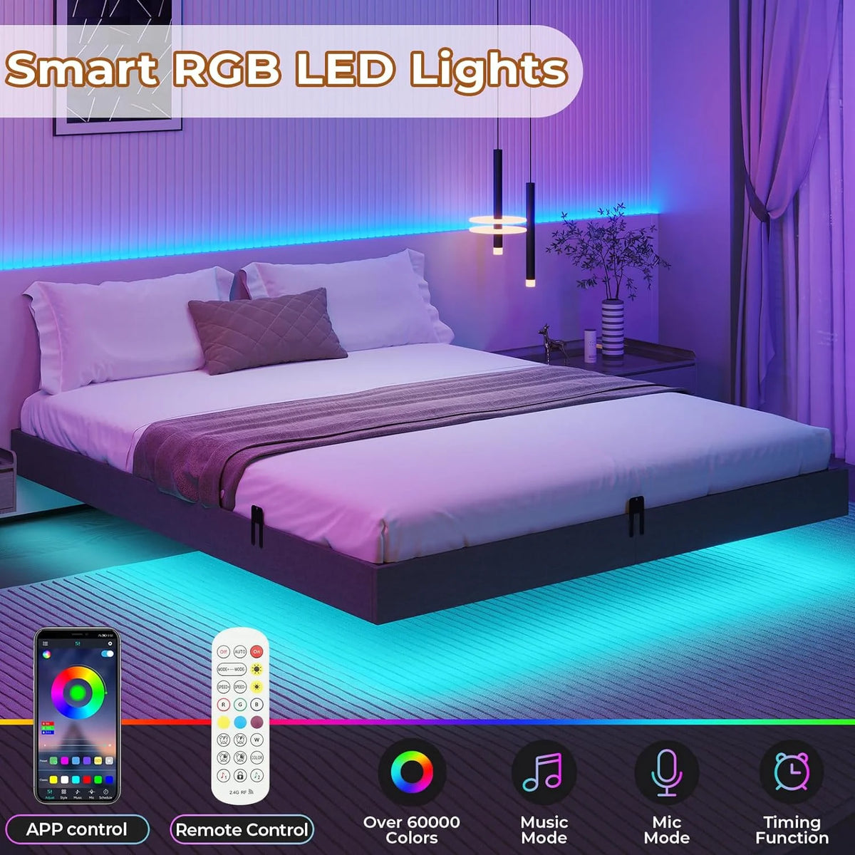 King Size Metal Platform Bed Frame with LED Lights G40474
