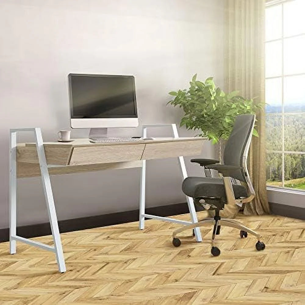 50” Computer Desk with Drawers White and Oak B8543