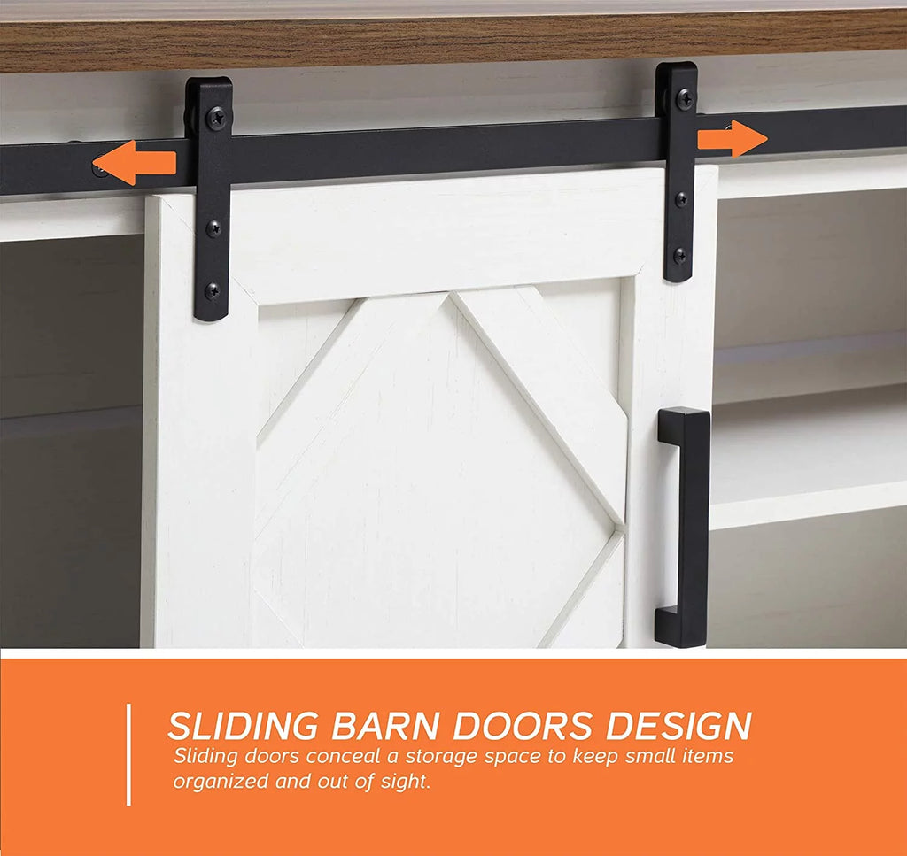 White Wood TV Stand with Sliding Barn Door F612790