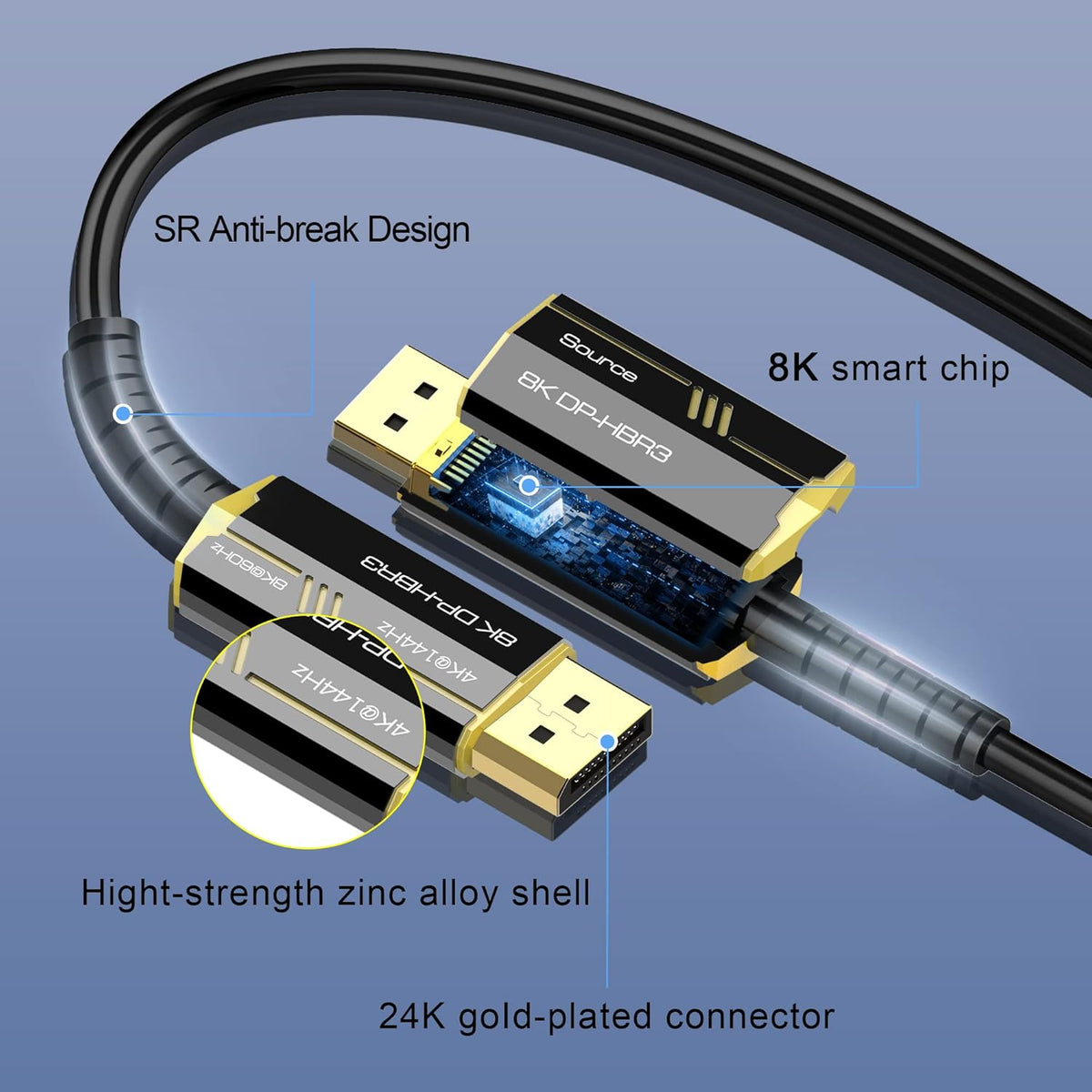 Fiber Optic DisplayPort Cable 50ft D4552
