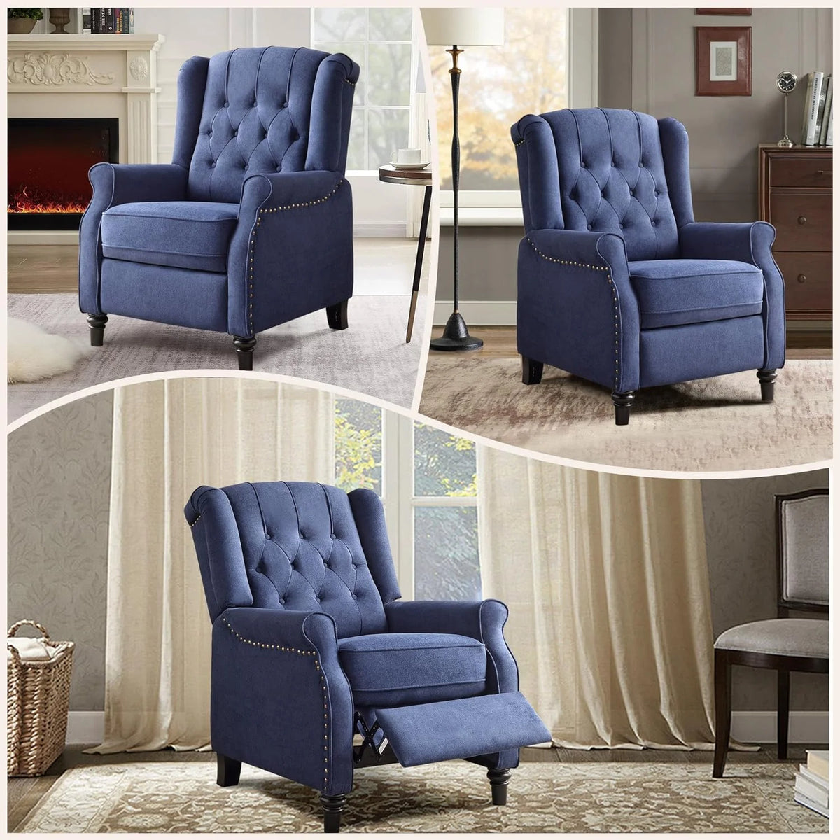 Blue Fabric Push Back Recliner Chair Set Of 2 G641320