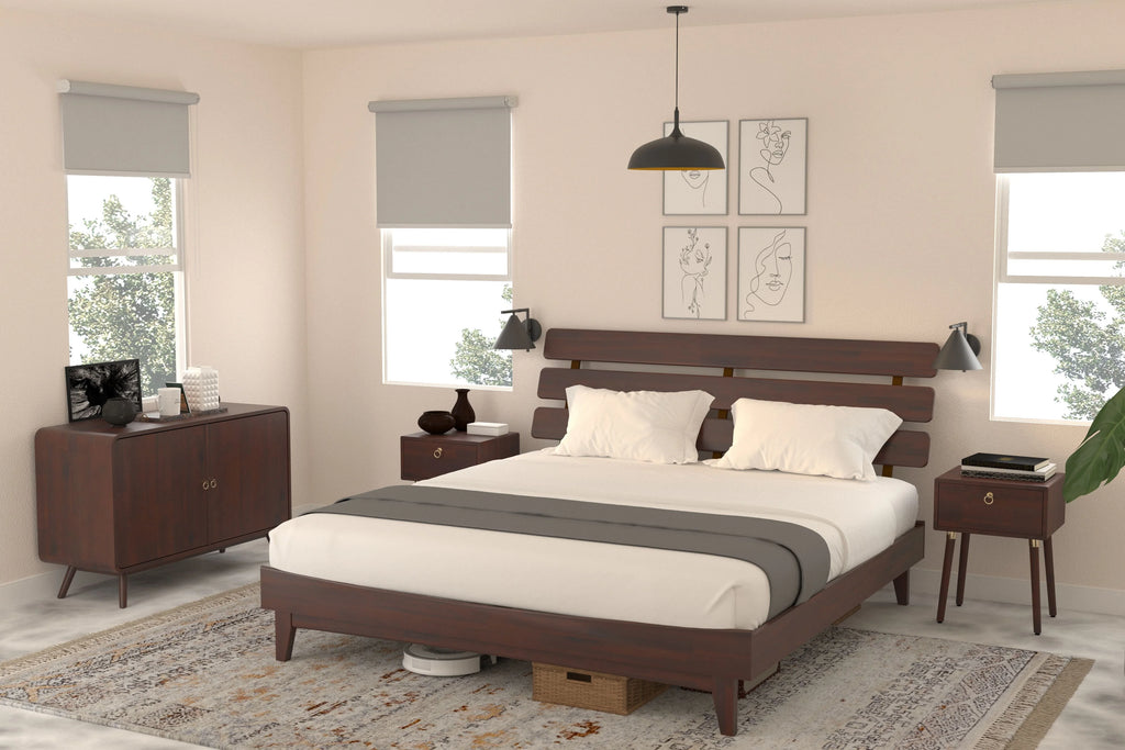 Queen Adjustable Headboard Solid Wood Bed Frame K4573