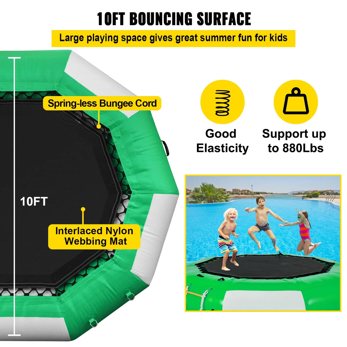 Inflatable Water Trampoline 10ft with Yellow Slide and 4-Step Ladder M6373