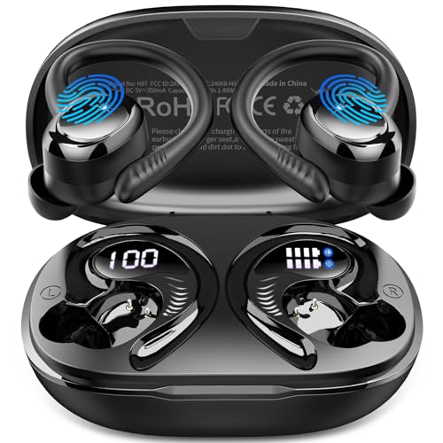 Wireless Earbuds with Earhooks, 50H Deep Bass, IP7 Waterproof U912719